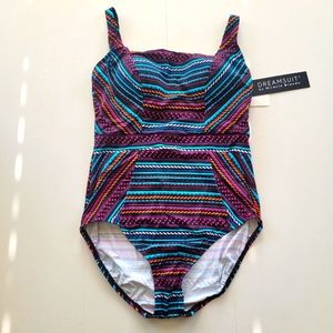 New! Dreamsuit by Miracle Brands Square Neck Slimming Control One Piece Swimsuit